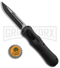 Atomic D/A Black G-10 OTF Automatic Knife - Drop Point Two Tone Plain -AKC Knife Shop Atomic DA Black G 10 OTF Auto DP TT Plain GX 33379 jr bottlecap large