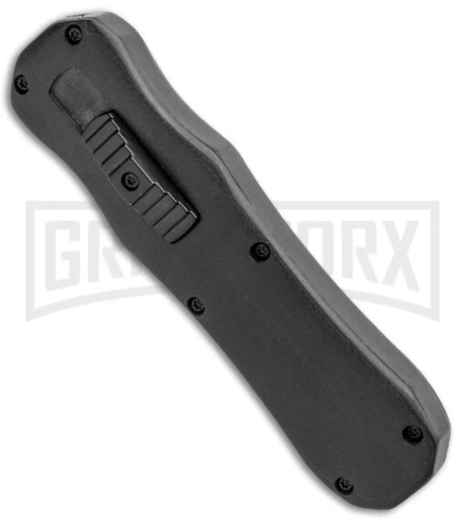 Atomic D/A Black G-10 OTF Automatic Knife - Drop Point Two Tone Plain -AKC Knife Shop Atomic DA Black G 10 OTF Auto DP TT Plain GX 33379 jr spine large