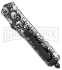 Atomic Slim Dagger White Skull OTF Automatic Knife - Two Tone Plain -AKC Knife Shop Atomic Dagger White Skull OTF Auto TT Plain GX 33415 jr side large