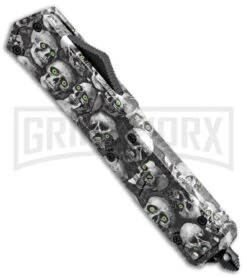 Atomic Slim Dagger White Skull OTF Automatic Knife - Two Tone Plain -AKC Knife Shop Atomic Dagger White Skull OTF Auto TT Plain GX 33415 jr spine large