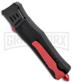 Atomic Defender Large OTF Automatic Knife Black - Red Two Tone Drop Point -AKC Knife Shop Atomic Defender DP Red Black OTF Auto Red GX 33631 jr side large