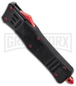 Atomic Defender Large OTF Automatic Knife Black - Red Two Tone Drop Point -AKC Knife Shop Atomic Defender DP Red Black OTF Auto Red GX 33631 jr spine large