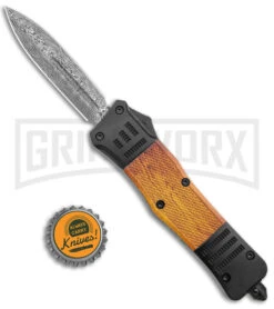 Atomic Defender Large Black/Sim Wood OTF Auto Knife - Dagger Damascus Plain -AKC Knife Shop Atomic Defender Large Black Sim Wood OTF Auto Dagger Damascus Plain GX 39064 jr bottlecap large