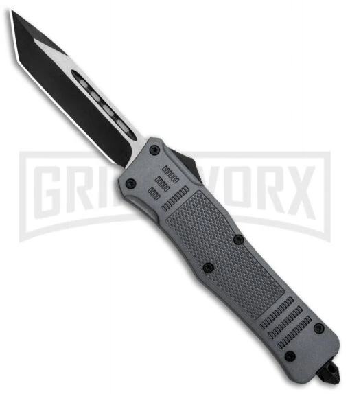 Atomic Defender Large OTF Automatic Knife Gray - Two Tone Tanto -AKC Knife Shop Atomic Defender Large OTF Auto Black TT Tanto GX 35865 jr large