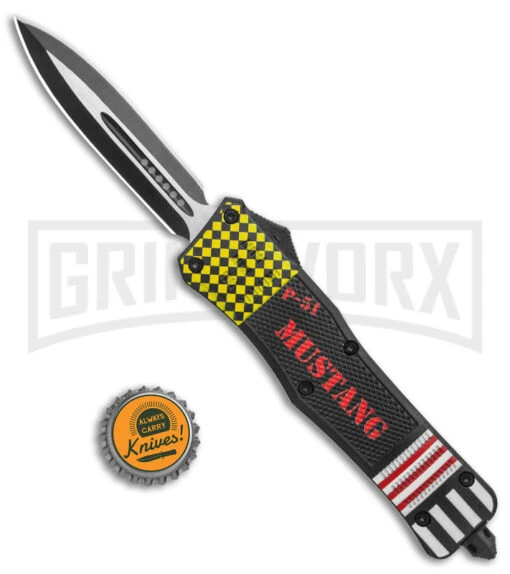 Atomic Defender Lg OTF Automatic Knife P-51 Mustang - Two-Tone Dagger -AKC Knife Shop Atomic Defender Large OTF Auto P 51 Mustang TT Dagger GX 38182 jr bottlecap large