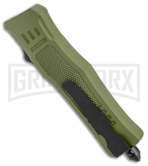 Atomic Defender Mini OTF Automatic Knife Army Green - Two Tone Serr Tanto -AKC Knife Shop Atomic Defender Mini OTF Auto Army Green TT Tanto Serr GX 37551 jr side large