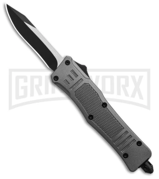 Atomic Defender Mini OTF Automatic Knife Gray - Two Tone Recurve -AKC Knife Shop Atomic Defender Mini OTF Automatic Knife Gray Two Tone Recurve GX 38809 td large