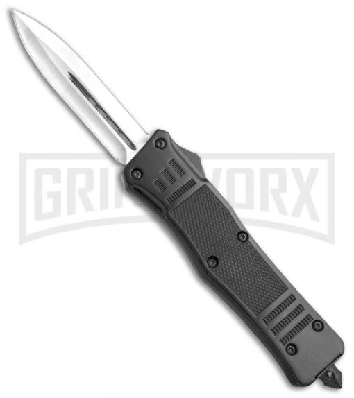 Atomic Defender Large OTF Automatic Knife Black - Satin Plain -AKC Knife Shop Atomic Defender OTF Dagger 6PA21 55D BP 19784 jr large