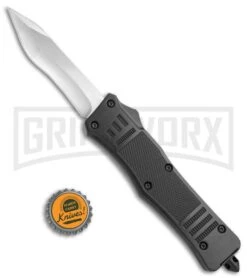 Atomic Defender Large OTF Automatic Knife Black - Satin Recurve Tanto -AKC Knife Shop Atomic Defender OTF Recurve Tanto Black Satin 6PA21 55B BP 19783 jr bottlecap large