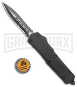 Atomic Lance Black OTF Automatic Knife - Two Tone Double Serr -AKC Knife Shop Atomic Large Shield Dagger Black OTF Auto TT Double Serr GX 38227 jr bottlecap large