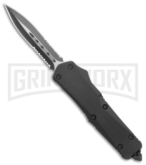 Atomic Lance Black OTF Automatic Knife - Two Tone Double Serr -AKC Knife Shop Atomic Large Shield Dagger Black OTF Auto TT Double Serr GX 38227 jr large