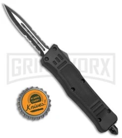 Atomic Defender Mini OTF Automatic Knife Black - Serr Two Tone Dagger -AKC Knife Shop Atomic Mini Defender Dagger Black TT Serr WNS IT M108 BP 19602 jr bottlecap large