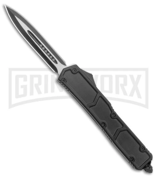 Atomic Slim OTF Smooth Scale Automatic Knife - Dagger 2 Tone Plain -AKC Knife Shop Atomic Slim Dagger Black OTF Smooth Scales TT GX 38191 jr large