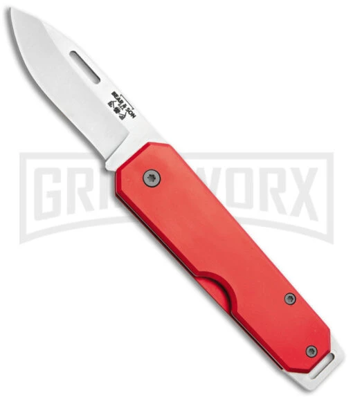 Bear & Son 110 Red Slip Joint Pocket Knife - Satin Plain -AKC Knife Shop Bear and Son Aluminum SJ Satin Red BHQ 107787 jr large