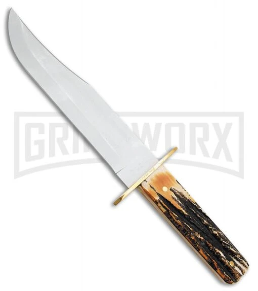 Bear & Son American Bowie India Stag Bone Fixed Blade - Satin Plain -AKC Knife Shop Bear and Son American Bowie India Stag Bone Satin 502 BP 22035 jr large