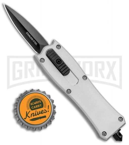 Belly Button Silver OTF Automatic Knife (2" Black) -AKC Knife Shop Belly Button Silver OTF Auto Black SB023SL GX 33782 jr bottlecap large