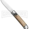 SKM 8" Italian Stiletto Lever Lock Olive Wood Automatic Knife - Polish Flat -AKC Knife Shop Beltrame LL Olive Wood Auto Satin BP 27021 jr large