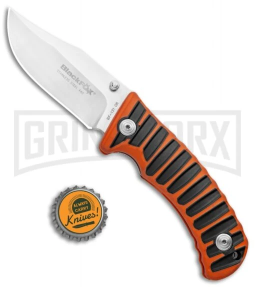 Boker BF-131 Fox Orange/Black Liner Lock Knife - Satin Plain -AKC Knife Shop Boker BF 131 Orange Black Fox Folder 01FX035 BHQ 117275 jr bottlecap large