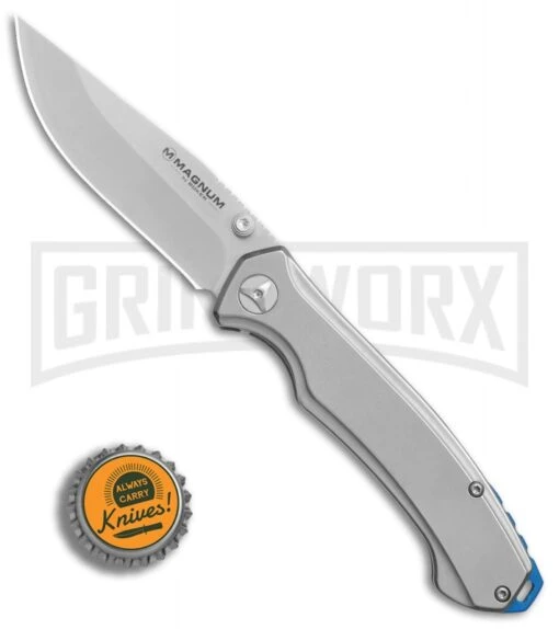 Boker Magnum Blue Steel Stainless Steel Folding Knife - Satin Plain -AKC Knife Shop Boker Magnum Blue Steel BHQ 80861 er bottlecap large