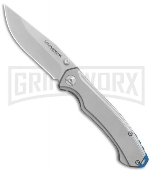 Boker Magnum Blue Steel Stainless Steel Folding Knife - Satin Plain -AKC Knife Shop Boker Magnum Blue Steel BHQ 80861 er large