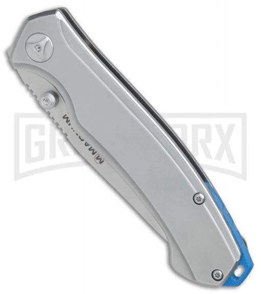 Boker Magnum Blue Steel Stainless Steel Folding Knife - Satin Plain -AKC Knife Shop Boker Magnum Blue Steel BHQ 80861 er spine large