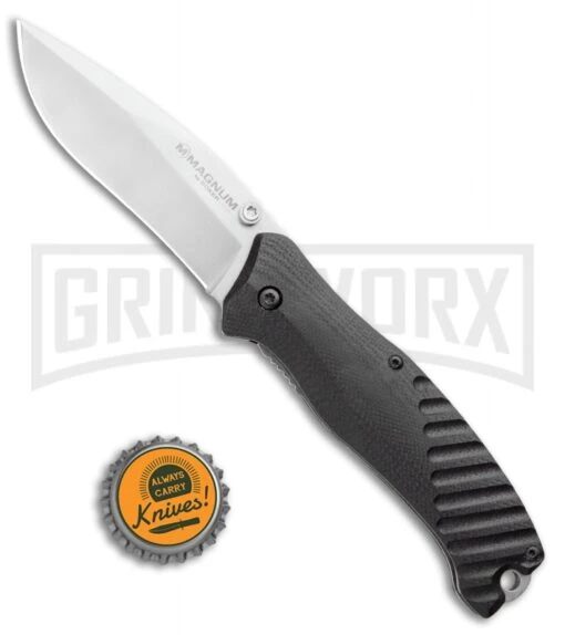 Boker Magnum Buddy Black G-10 Liner Lock Knife - Satin Plain -AKC Knife Shop Boker Magnum Buddy Manual Knife Black G 10 BHQ 94419 ns bottlecap large