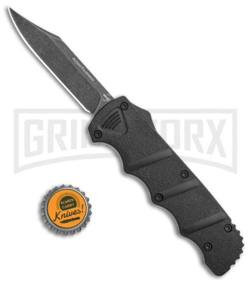 Boker Kalashnikov Black Aluminum OTF Automatic Knife - Bowie Black SW Plain -AKC Knife Shop Boker Plus Kalashnikov DA OTF Auto Black SW BHQ 113130 jr bottlecap large