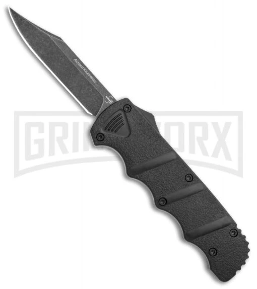 Boker Kalashnikov Black Aluminum OTF Automatic Knife - Bowie Black SW Plain -AKC Knife Shop Boker Plus Kalashnikov DA OTF Auto Black SW BHQ 113130 jr large