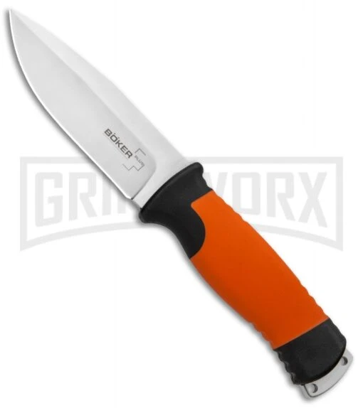 Boker Plus 02BO014 Outdoorsman Fixed Blade Knife Orange - Satin Plain -AKC Knife Shop Boker Plus Outdoorsman Fixed Blade Orange Satin 02BO014 BHQ 90659 jr large