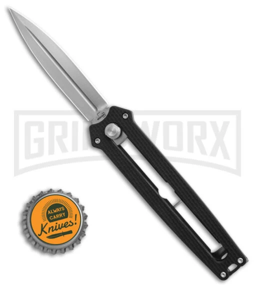 Boker Plus Slike Black OTF Manual Dagger Knife - Stonewash Plain -AKC Knife Shop Boker Plus Slike Manual OTF Knife Black G10 2in SW BHQ 39166 td size large