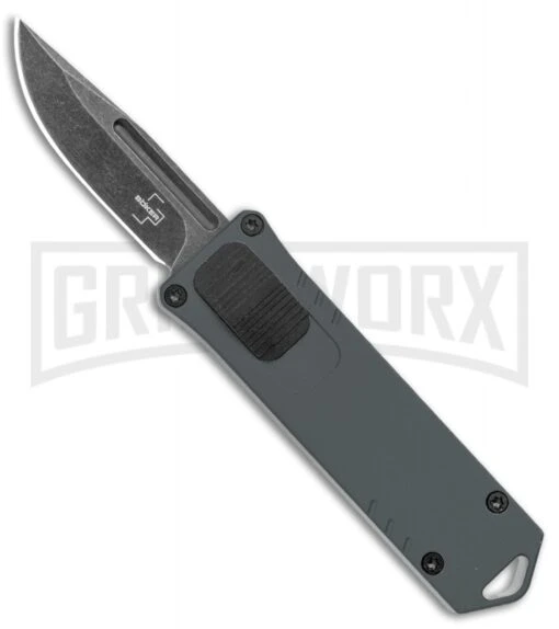 Boker Plus USB OTF Black Automatic Knife Aluminum - Gray SW Plain -AKC Knife Shop Boker Plus USB OTF Auto Gray Aluminum Black SW BHQ 125998 jr large