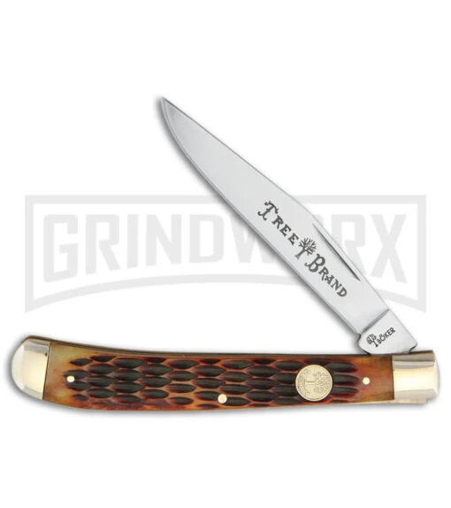 Boker Slim Line Trapper Brown Jigged Bone Pocket Knife -AKC Knife Shop Boker Slim Line Trapper Brown Bone BHQ 115177 jr large