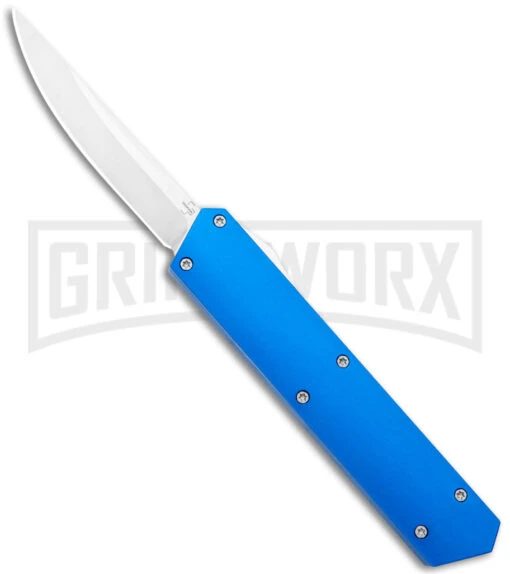 Boker USA Kwaiken OTF Automatic Knife Blue Aluminum (3.4" Satin) 06EX550 -AKC Knife Shop Boker USA Kwaiken OTF Auto Blue Aluminum SW 06EX550 BHQ 115742 jr large