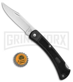 Buck Knives Buck 110 Folding Hunter LT Black Lockback Knife - Satin Plain -AKC Knife Shop Buck 110 Folding Hunter LT LB Satin 0110BKSLT BHQ 79530 jr bottlecap large