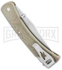 Buck Knives Buck 110 Slim Select Tan Lockback Knife - Satin Plain -AKC Knife Shop Buck 110 Slim Select LB Tan Satin 0110BRS2 B BHQ 106659 jr side large