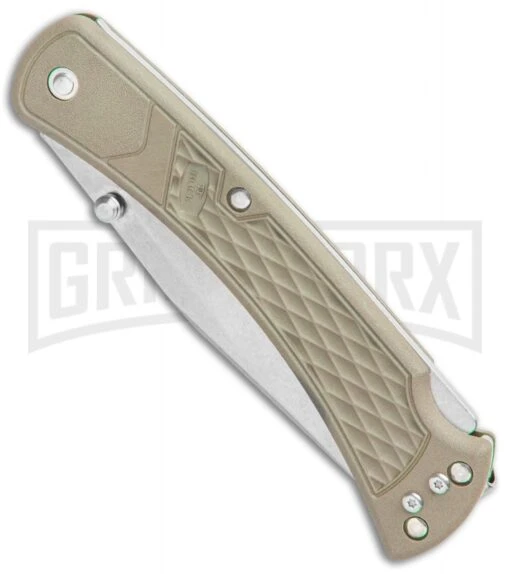 Buck Knives Buck 110 Slim Select Tan Lockback Knife - Satin Plain -AKC Knife Shop Buck 110 Slim Select LB Tan Satin 0110BRS2 B BHQ 106659 jr spine large