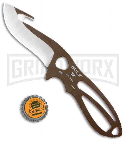 Buck Knives Buck PakLite Large Skinner Guthook Brown Fixed Blade Knife - Satin Recurve -AKC Knife Shop Buck PackLite Large skinner guthook Brown Satin 0141BRG BHQ 106681 jr bottlecap large