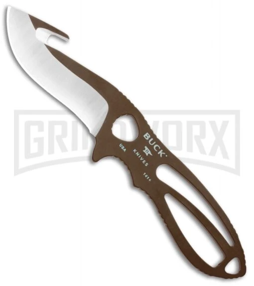 Buck Knives Buck PakLite Large Skinner Guthook Brown Fixed Blade Knife - Satin Recurve -AKC Knife Shop Buck PackLite Large skinner guthook Brown Satin 0141BRG BHQ 106681 jr large