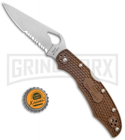 Byrd Cara Cara 2 Brown FRN Folding Knife - Satin Serr -AKC Knife Shop Byrd Cara Cara 2 LB Brown FRN Satin Serr BY03PSBN2 BHQ 89816 jr bottlecap large