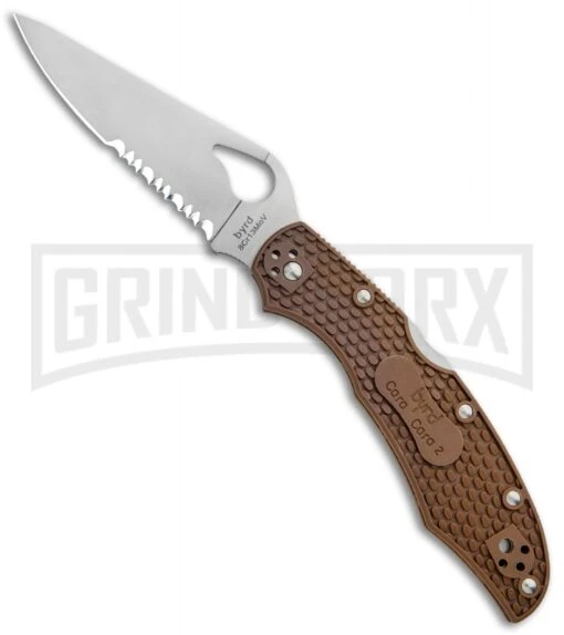 Byrd Cara Cara 2 Brown FRN Folding Knife - Satin Serr -AKC Knife Shop Byrd Cara Cara 2 LB Brown FRN Satin Serr BY03PSBN2 BHQ 89816 jr large