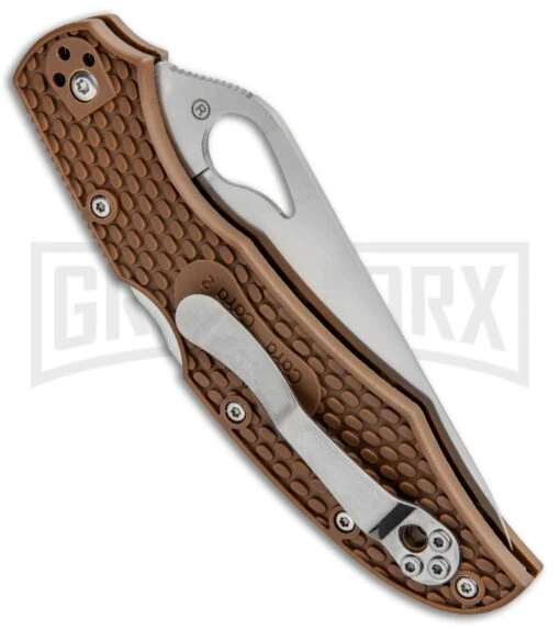 Byrd Cara Cara 2 Brown FRN Folding Knife - Satin Serr -AKC Knife Shop Byrd Cara Cara 2 LB Brown FRN Satin Serr BY03PSBN2 BHQ 89816 jr side large