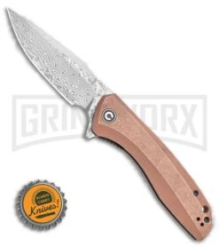 CIVIVI Baklash Stonewashed Copper Flipper Knife - Damascus Plain -AKC Knife Shop CIVIVI Baklash Flipper Liner Lock Stonewashed Copper Hand 3.5 Damascus C801DS 2 BHQ 115283 LS Bottlecap large