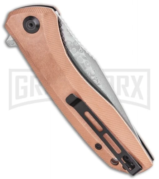 CIVIVI Baklash Stonewashed Copper Flipper Knife - Damascus Plain -AKC Knife Shop CIVIVI Baklash Flipper Liner Lock Stonewashed Copper Hand 3.5 Damascus C801DS 2 BHQ 115283 LS Side large