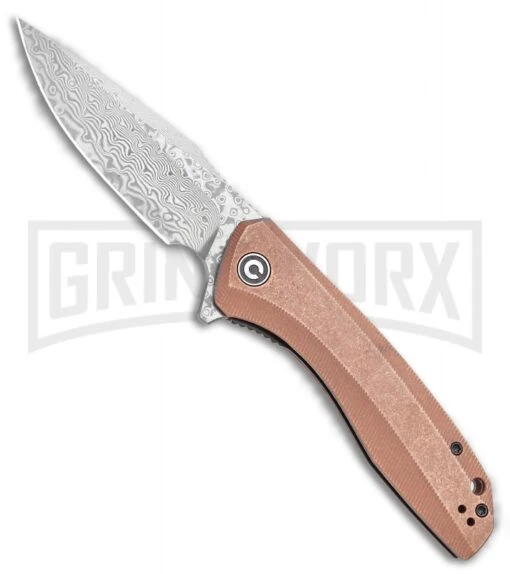 CIVIVI Baklash Stonewashed Copper Flipper Knife - Damascus Plain -AKC Knife Shop CIVIVI Baklash Flipper Liner Lock Stonewashed Copper Hand 3.5 Damascus C801DS 2 BHQ 115283 LS large