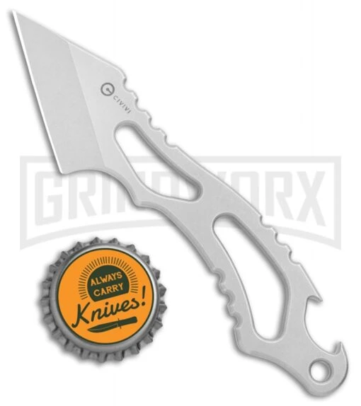 CIVIVI De Santis Kiri-EDC Silver Fixed Blade Neck Knife - SW Plain -AKC Knife Shop CIVIVI De Santis Kiri EDC Neck Knife SW C2001A BHQ 109005 jr bottlecap large