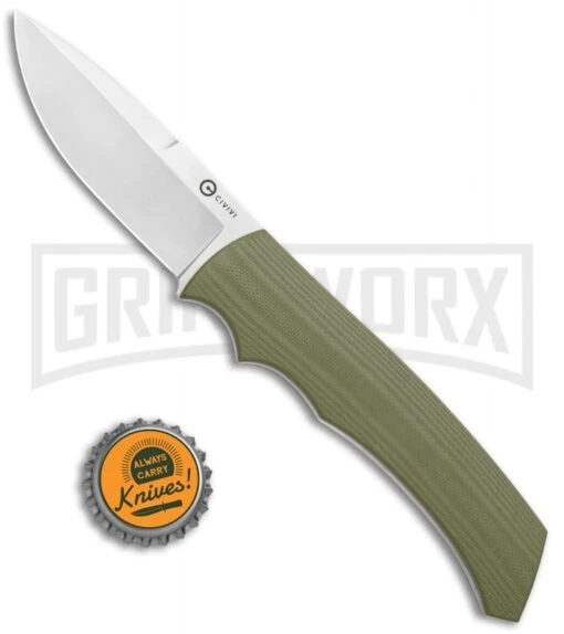 CIVIVI M2 Backup OD Green G10 Fixed Blade Knife Drop Point Satin S/E W/Sheath -AKC Knife Shop CIVIVI M2 BAckup OD Green G 10 Satin C2016B BHQ 116963 jr bottlecap large