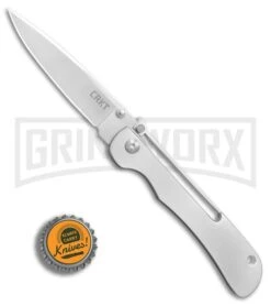 CRKT Crawford Offbeat Lockback Knife - Satin Drop Point -AKC Knife Shop CRKT Crawford Offbeat stainless steel satin BHQ 76678 er bottlecap large