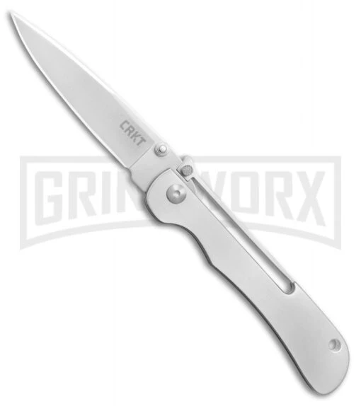 CRKT Crawford Offbeat Lockback Knife - Satin Drop Point -AKC Knife Shop CRKT Crawford Offbeat stainless steel satin BHQ 76678 er large