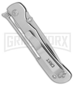 CRKT Crawford Offbeat Lockback Knife - Satin Drop Point -AKC Knife Shop CRKT Crawford Offbeat stainless steel satin BHQ 76678 er side large