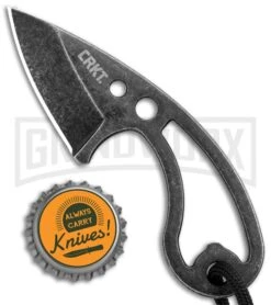 CRKT Owlet Fixed Blade Black Stonewash Neck Knife - Drop Point -AKC Knife Shop CRKT Owlet Neck Skeletonized Black SW 2716 BHQ 103912 jr bottlecap large